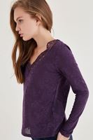 Bayan Mor Yakası Dantel Detaylı Bluz