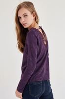 Bayan Mor Yakası Dantel Detaylı Bluz