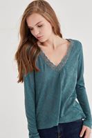 Bayan Yeşil Yakası Dantel Detaylı Bluz