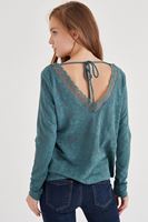 Bayan Yeşil Yakası Dantel Detaylı Bluz