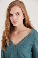 Bayan Yeşil Yakası Dantel Detaylı Bluz