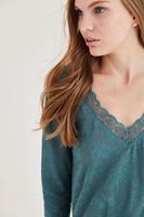 Bayan Yeşil Yakası Dantel Detaylı Bluz