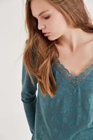 Bayan Yeşil Yakası Dantel Detaylı Bluz