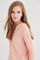 Bayan Pembe Yakası Dantel Detaylı Bluz