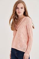 Bayan Pembe Yakası Dantel Detaylı Bluz