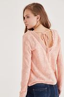 Bayan Pembe Yakası Dantel Detaylı Bluz