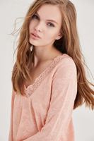 Bayan Pembe Yakası Dantel Detaylı Bluz