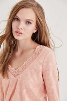 Bayan Pembe Yakası Dantel Detaylı Bluz