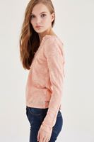 Bayan Pembe Yakası Dantel Detaylı Bluz