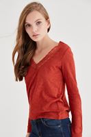 Bayan Turuncu Yakası Dantel Detaylı Bluz