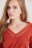 Bayan Turuncu Yakası Dantel Detaylı Bluz