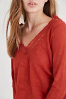 Bayan Turuncu Yakası Dantel Detaylı Bluz