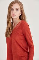 Bayan Turuncu Yakası Dantel Detaylı Bluz