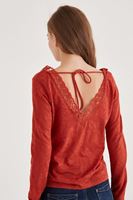 Bayan Turuncu Yakası Dantel Detaylı Bluz