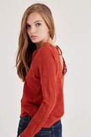 Bayan Turuncu Yakası Dantel Detaylı Bluz