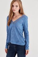 Bayan Mavi Yakası Dantel Detaylı Bluz