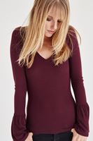 Bayan Bordo Kolları Volan Detaylı Bluz