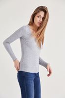 Bayan Gri Uzun Kollu Basic Tişört