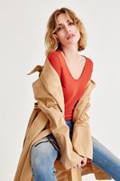 Bayan Turuncu Uzun Kollu Basic Tişört