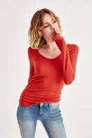 Bayan Turuncu Uzun Kollu Basic Tişört