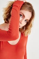 Bayan Turuncu Uzun Kollu Basic Tişört