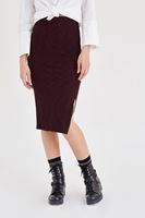 Bayan Bordo Yırtmaçlı Kalem Etek