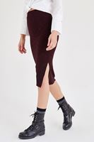 Bayan Bordo Yırtmaçlı Kalem Etek