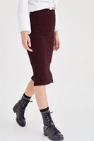 Bayan Bordo Yırtmaçlı Kalem Etek