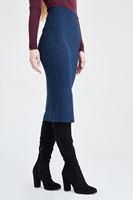 Bayan Lacivert Yırtmaçlı Kalem Etek