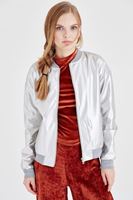 Bayan Gümüş Metalik Bomber Ceket