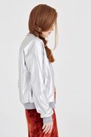 Bayan Gümüş Metalik Bomber Ceket