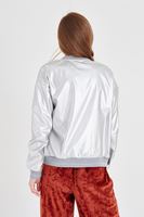 Bayan Gümüş Metalik Bomber Ceket