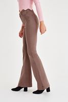 Bayan Kahverengi Yüksek Bel İspanyol Paça Pantolon
