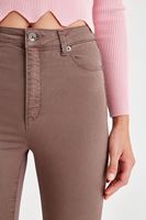 Bayan Kahverengi Yüksek Bel İspanyol Paça Pantolon