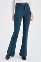 Bayan Yeşil Yüksek Bel İspanyol Paça Pantolon