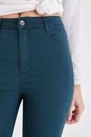 Bayan Yeşil Yüksek Bel İspanyol Paça Pantolon