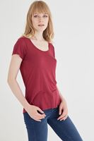 Bayan Bordo U Yaka Tişört