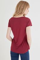 Bayan Bordo U Yaka Tişört