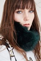 Bayan Yeşil Kürk Boyunluk ve Saç Bandı