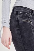 Bayan Siyah Fermuar ve Paça Detaylı Kot Pantolon