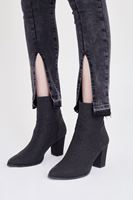 Bayan Siyah Fermuar ve Paça Detaylı Kot Pantolon