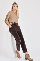 Bayan Kahverengi Beli Bağlamalı Kadife Pantolon