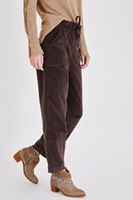 Bayan Kahverengi Beli Bağlamalı Kadife Pantolon