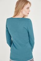 Bayan Yeşil V Yaka Çiçek İşlemeli Kazak