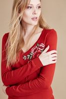 Bayan Turuncu V Yaka Çiçek İşlemeli Kazak