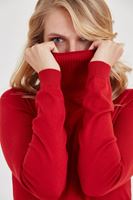 Bayan Kırmızı Balıkçı Yaka Kazak