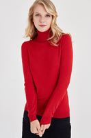 Bayan Kırmızı Balıkçı Yaka Kazak