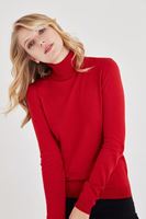 Bayan Kırmızı Balıkçı Yaka Kazak