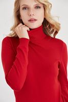 Bayan Kırmızı Balıkçı Yaka Kazak