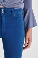 Bayan Mavi Yüksek Bel Esnek Pantolon